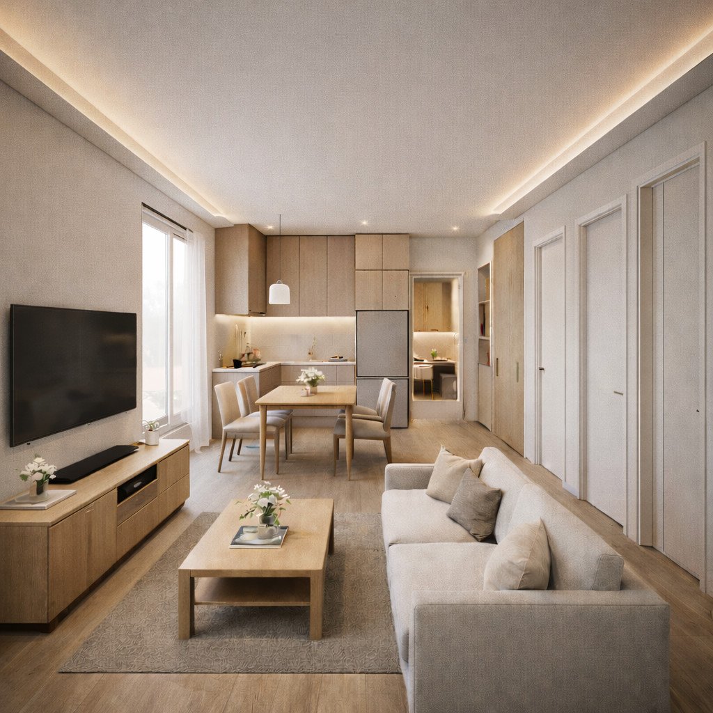 desain interior rumah minimalis Japandi yang hangat dan menenangkan.