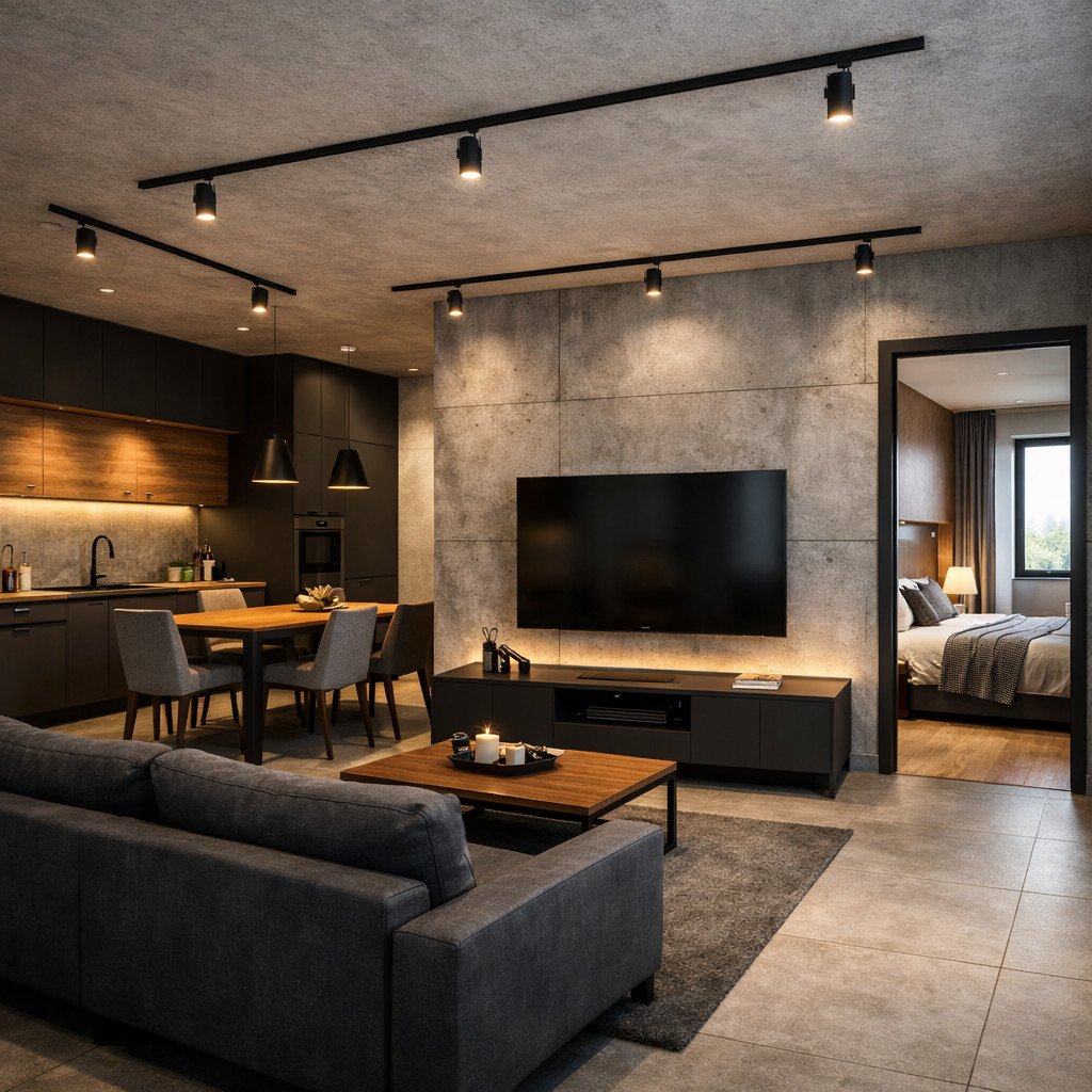 desain interior rumah minimalis industrial yang simpel dan penuh karakter