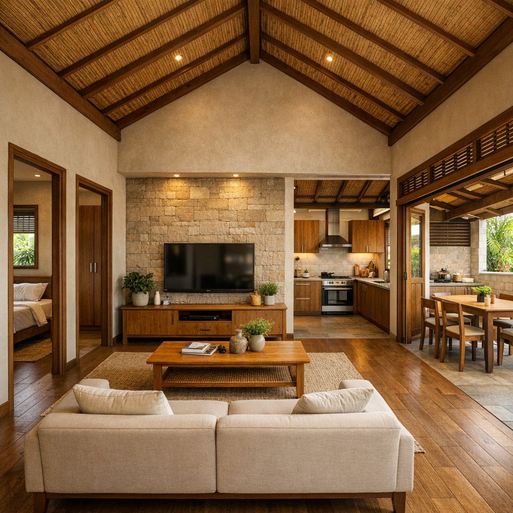 desain interior rumah minimalis tropis yang adem dan penuh ventilasi alami