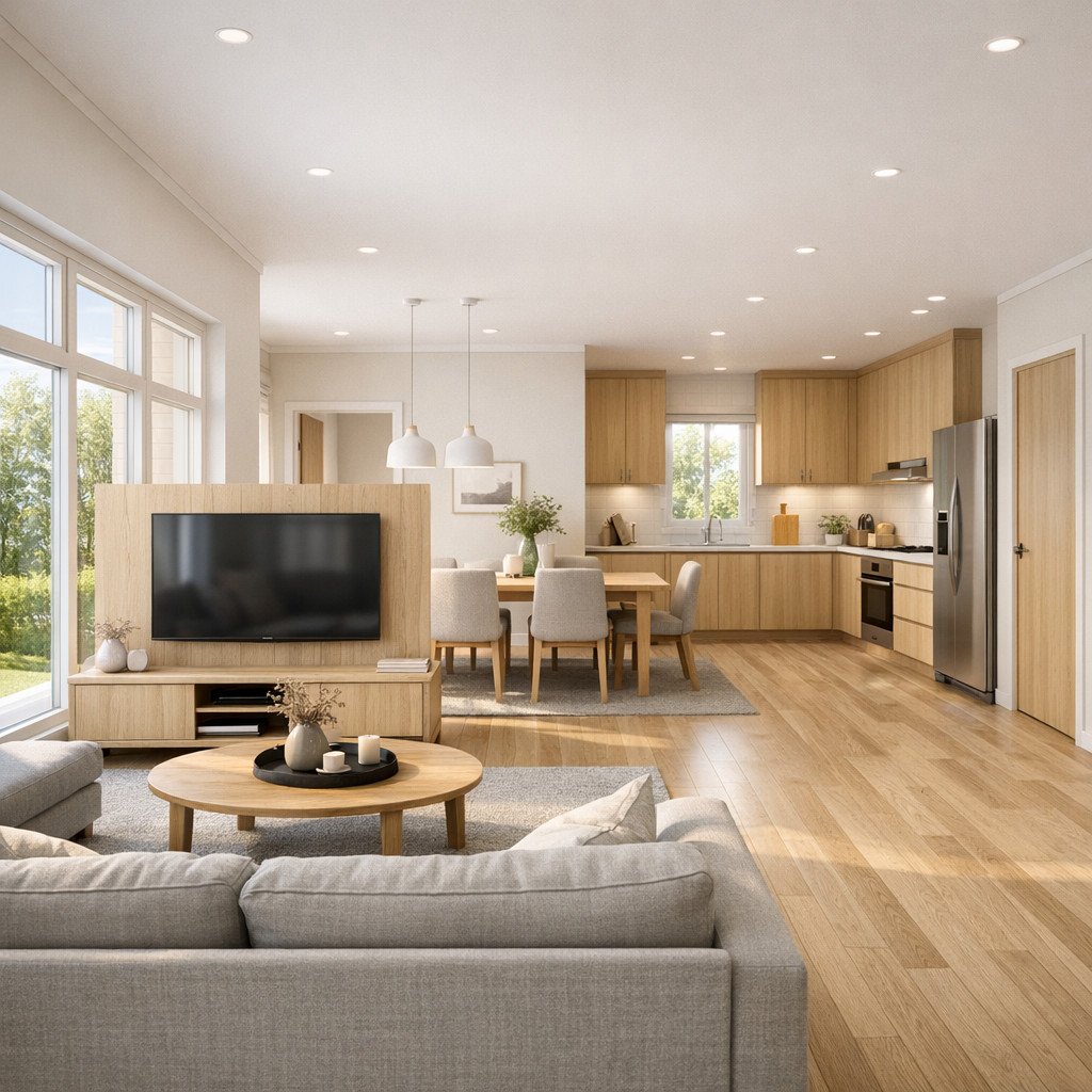 desain rumah 1 lantai Scandinavian yang terang, hangat, dan terasa luas