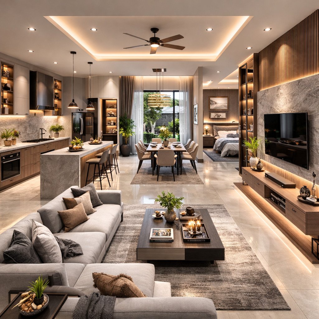 desain rumah 1 lantai quiet luxury yang elegan dan matang secara detail