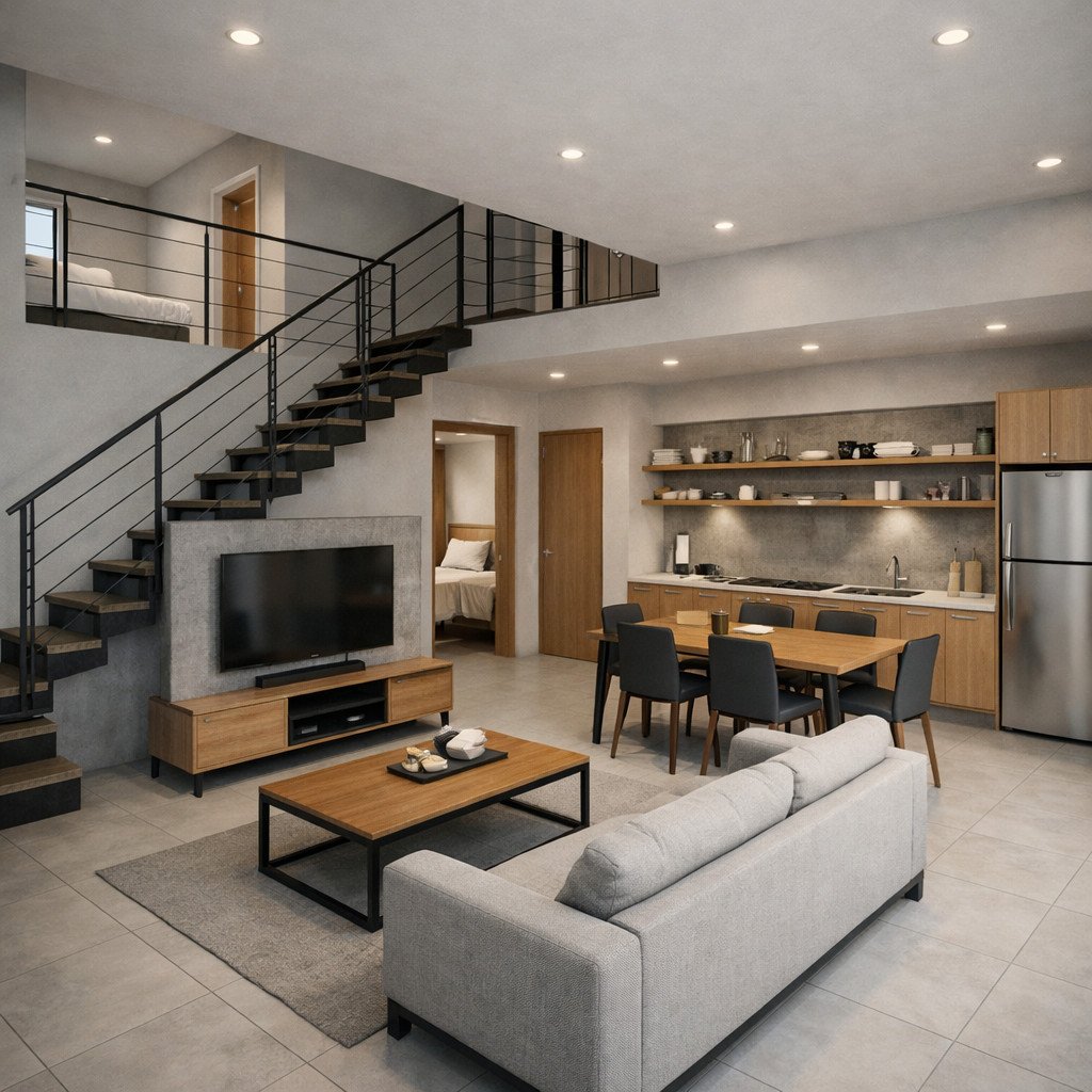 desain rumah 2 lantai sederhana dan biaya 100 juta gaya industrial hemat dan fungsional