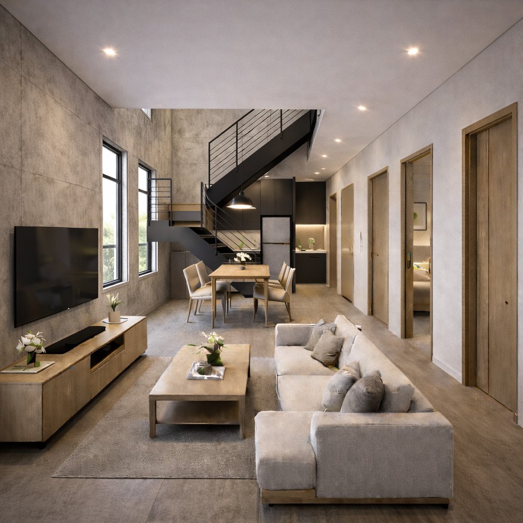 desain rumah 2 lantai sederhana dan biaya gaya industrial modern yang tegas