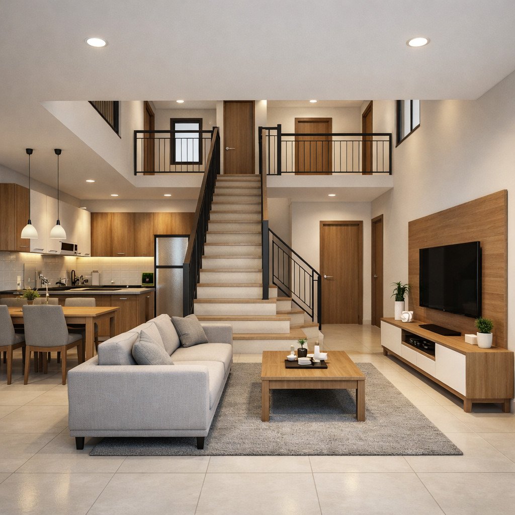 desain rumah 2 lantai sederhana dan biaya terkontrol yang fungsional dan rapi