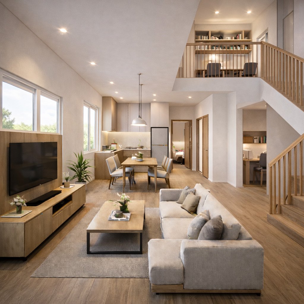 desain rumah 2 lantai terbaik bergaya Scandinavian yang terang dan family-oriented