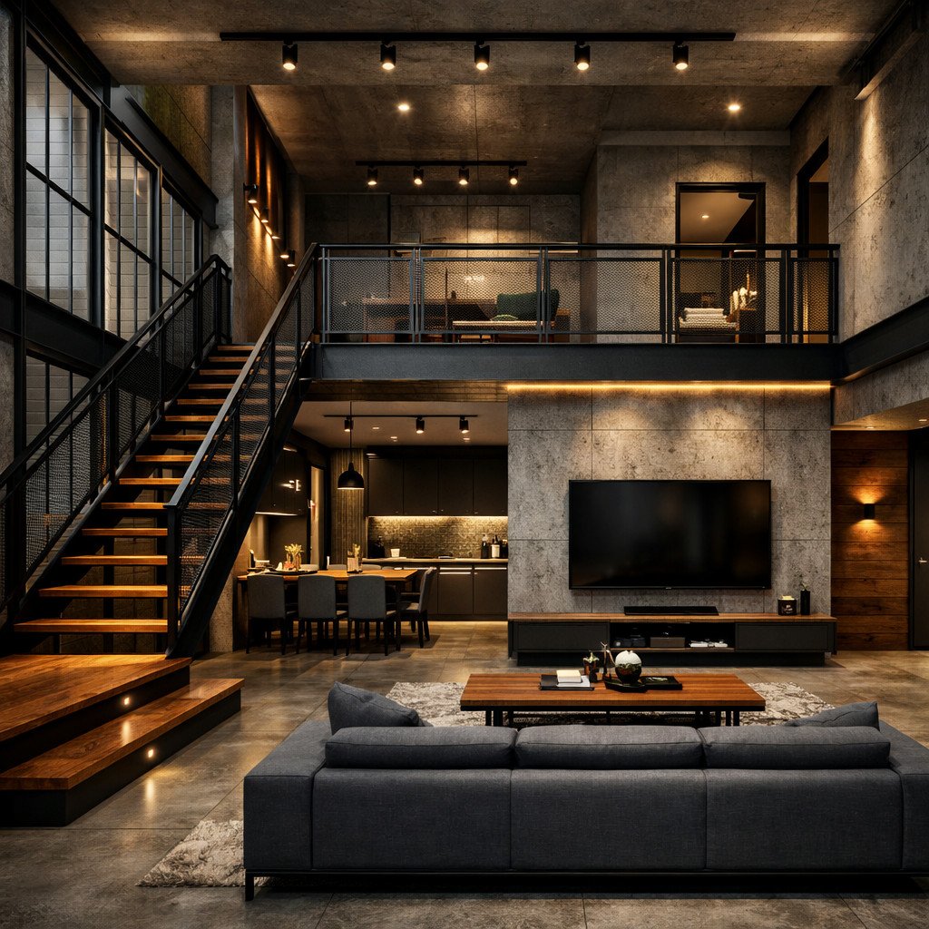 desain rumah 2 lantai terbaik industrial yang bold dan berkarakter urban