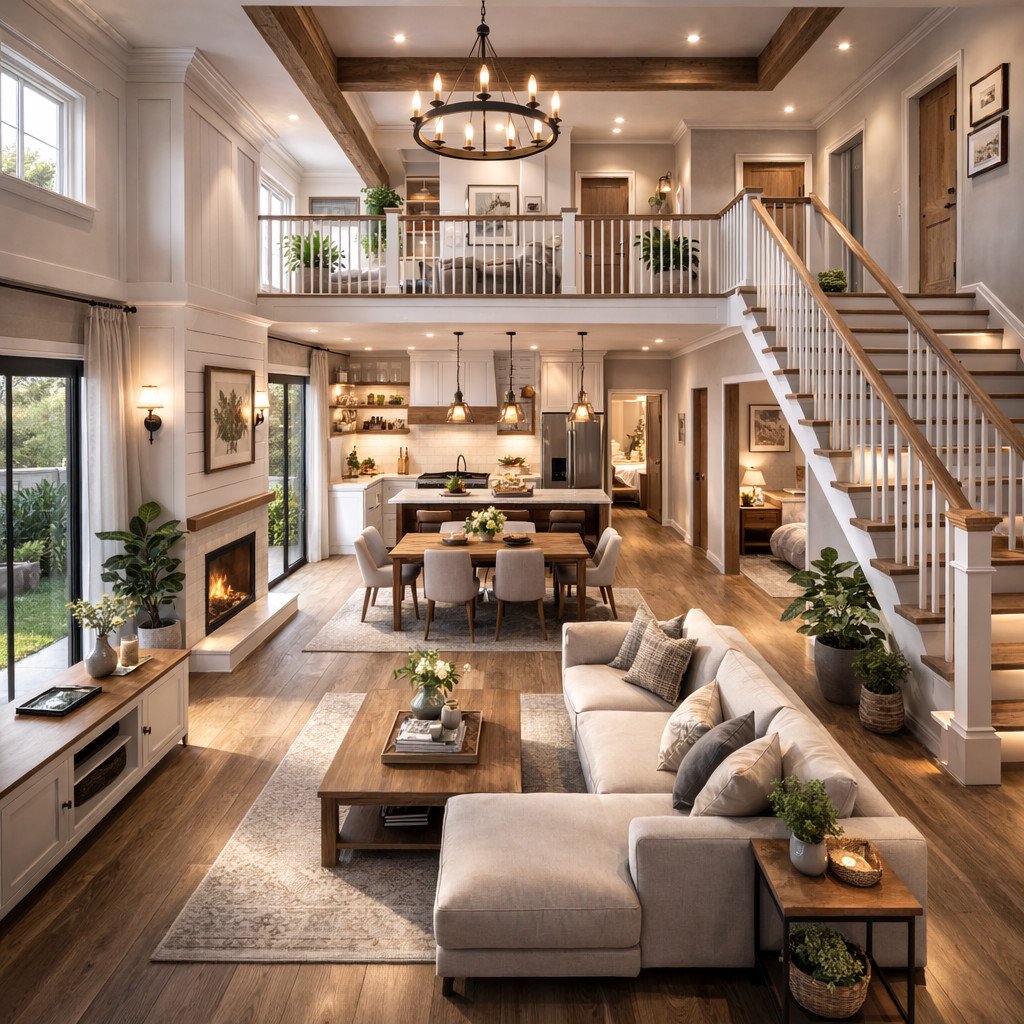 desain rumah 2 lantai terbaik modern farmhouse yang hangat dan homey