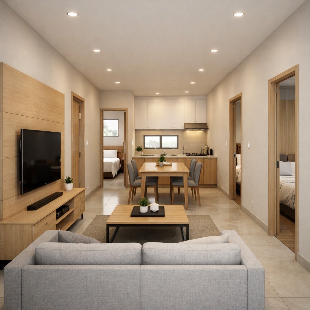 desain rumah 6x10 2 kamar dengan layout linear yang efisien dan mudah dibangun