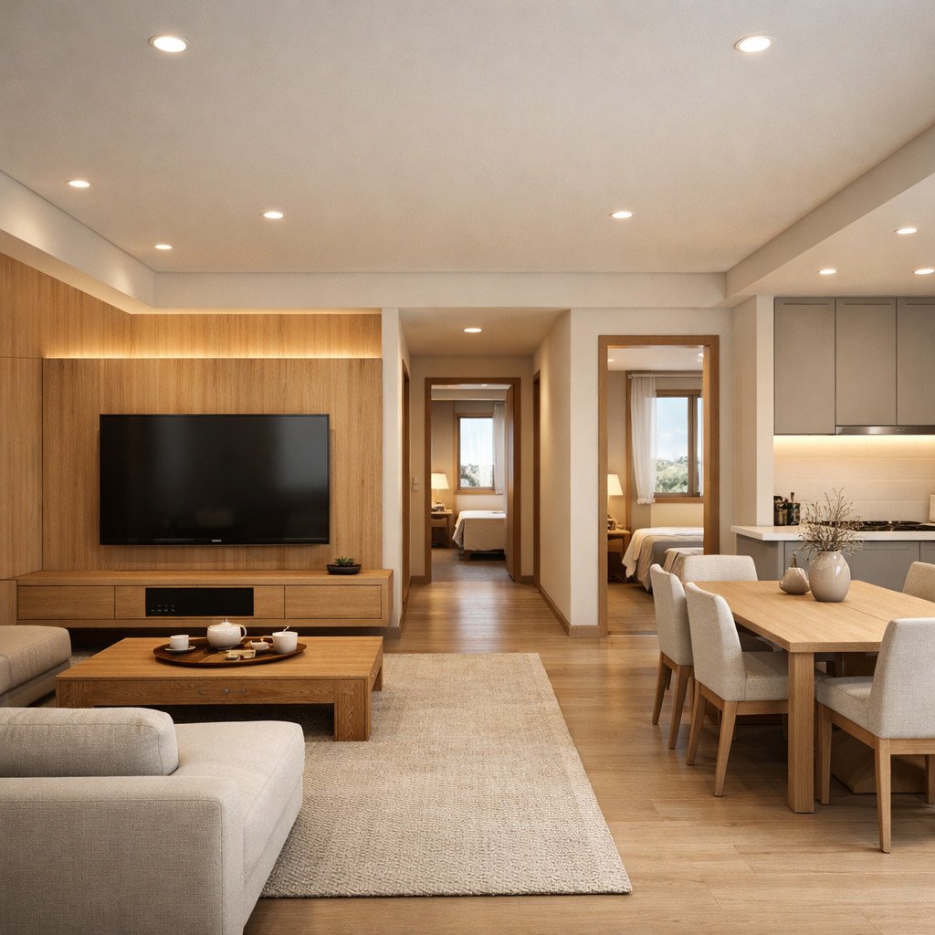 desain rumah 6x10 3 kamar dengan konsep Japandi yang tenang dan presisi