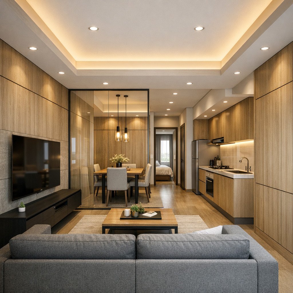 desain rumah 6x10 memanjang dengan zoning jelas dan sirkulasi rapi