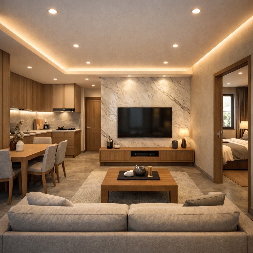 desain rumah 6x12 quiet luxury yang elegan dan detailnya presisi