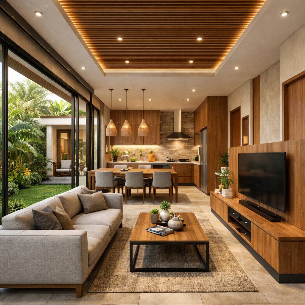 desain rumah 6x12 tropical modern yang sejuk dan terbuka alami