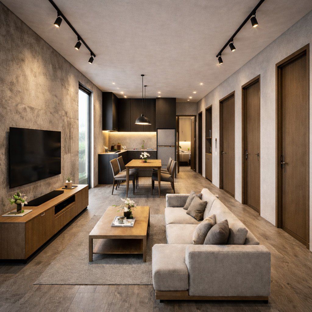 desain rumah 6x8 kamar 2 industrial yang solid dan tahan pakai