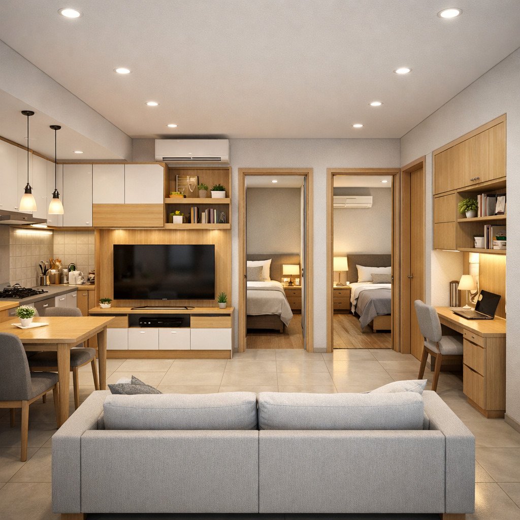 desain rumah 6x9 3 kamar modern compact dengan smart storage fungsional