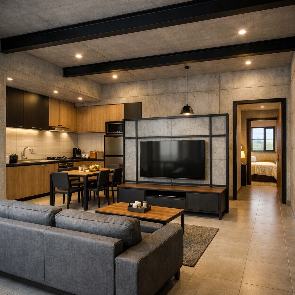 desain rumah industrial low budget dengan dinding ekspos yang rapi dan hemat finishing