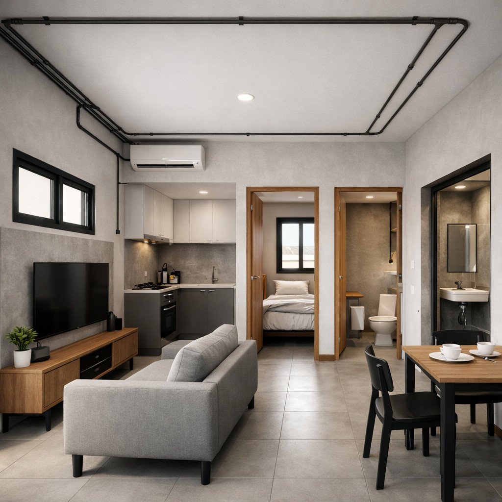 desain rumah industrial low budget yang simpel, kuat, dan fungsional