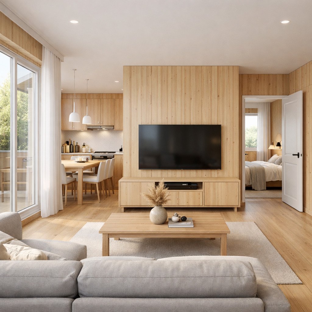 desain rumah kayu minimalis Skandinavia yang hangat, terang, dan fungsional