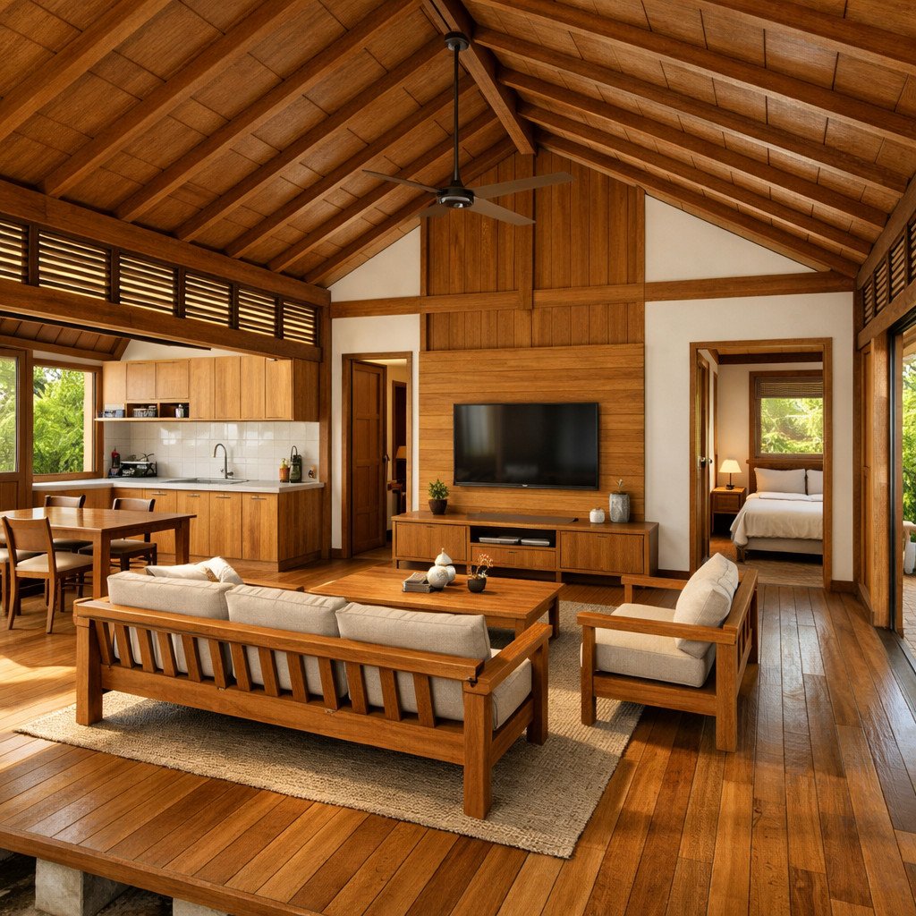 desain rumah kayu minimalis tropis yang adem, natural, dan fungsional