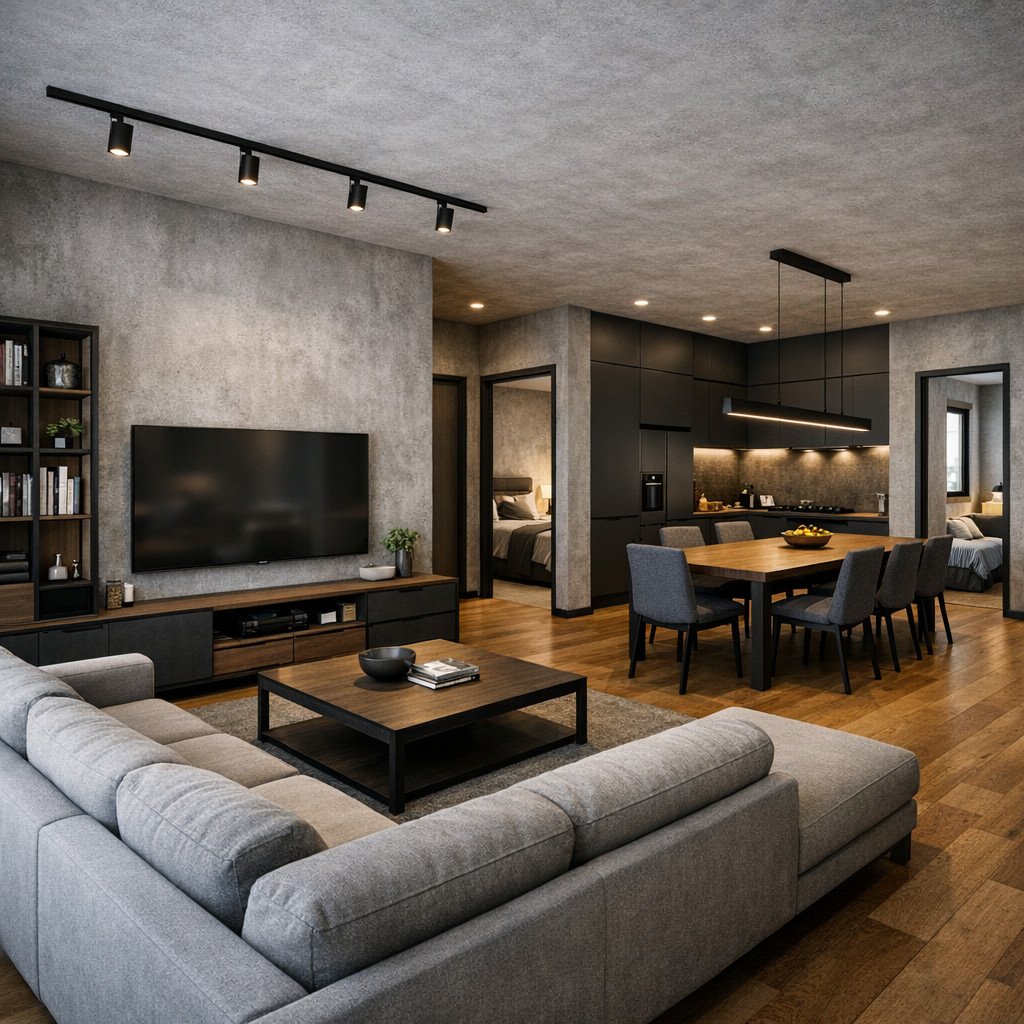 desain rumah minimalis 1 lantai industrial yang tegas dan modern