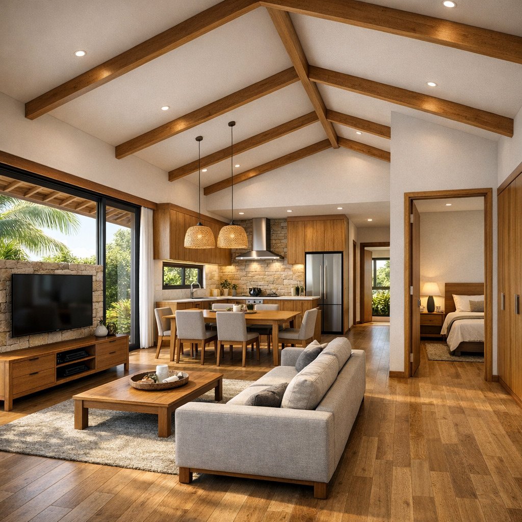 desain rumah minimalis 1 lantai tropis modern yang sejuk dan fungsional