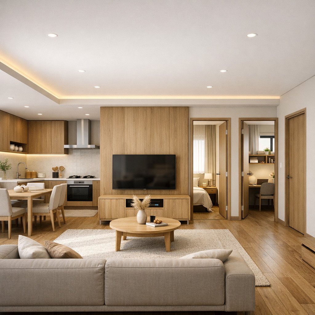 desain rumah minimalis 2 kamar Japandi yang tenang dan presisi