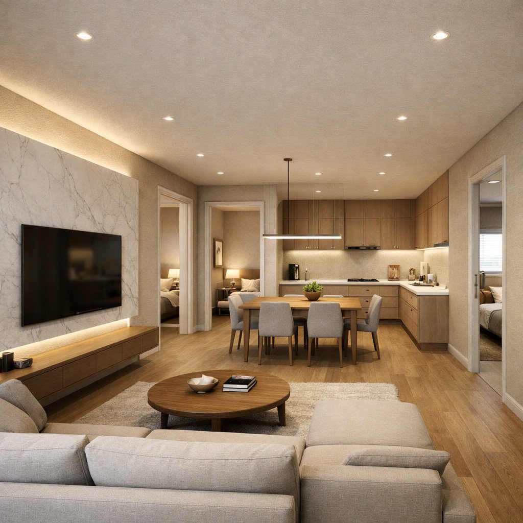 desain rumah minimalis 2 kamar bergaya quiet luxury yang elegan dan rapi