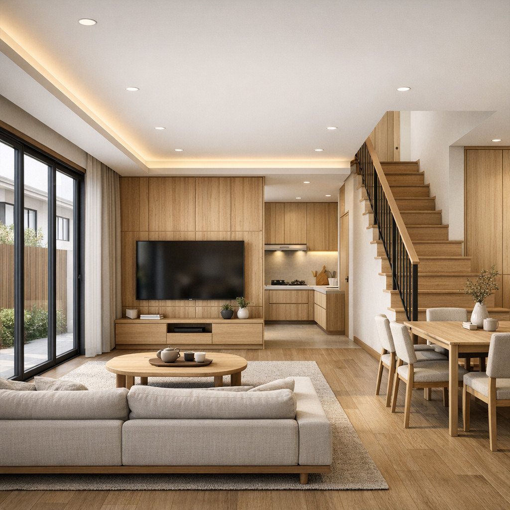 desain rumah minimalis 2 lantai 6x12 Japandi yang tenang dan seimbang