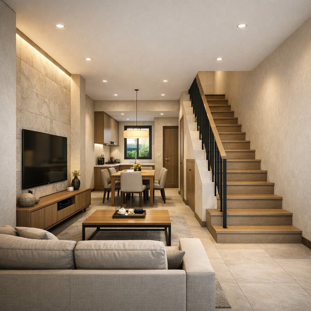 desain rumah minimalis 2 lantai 6x12 dan biayanya bergaya quiet luxury presisi