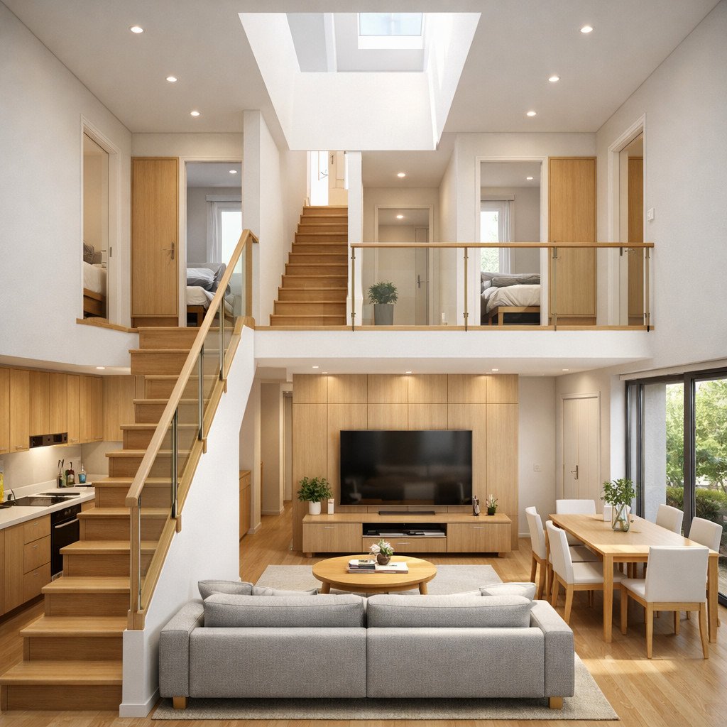 desain rumah minimalis 2 lantai 6x12 dan biayanya dengan konsep Scandinavian terang