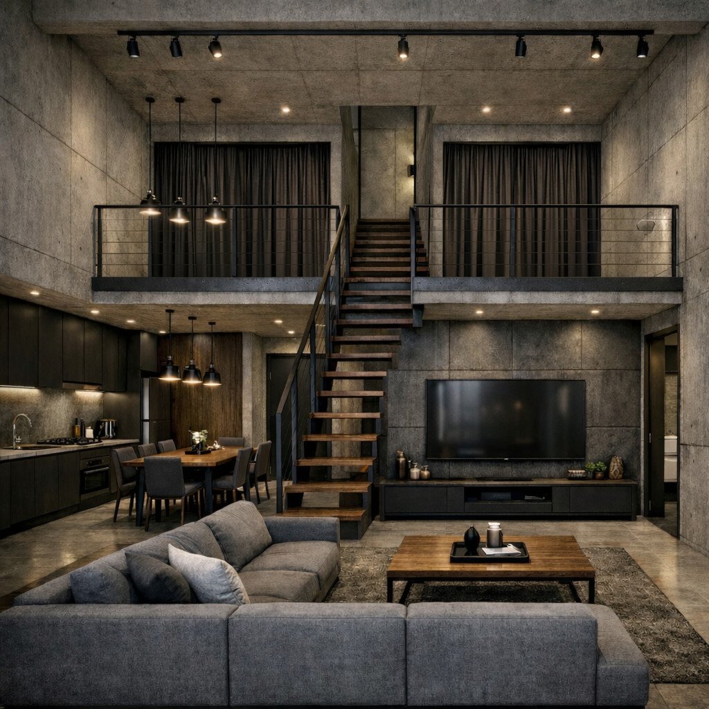 desain rumah minimalis 2 lantai 6x12 dan biayanya gaya industrial modern