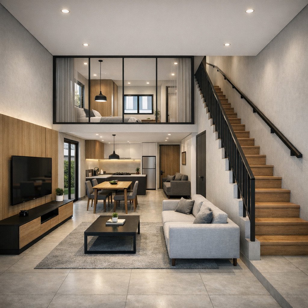 desain rumah minimalis 2 lantai 6x12 dan biayanya yang simpel dan efisien