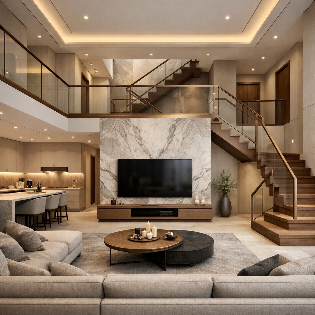 desain rumah minimalis 2 lantai dengan konsep quiet luxury yang elegan dan matang