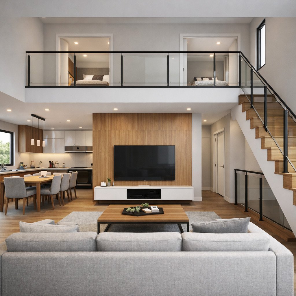 desain rumah minimalis 2 lantai modern clean box yang tegas dan simetris