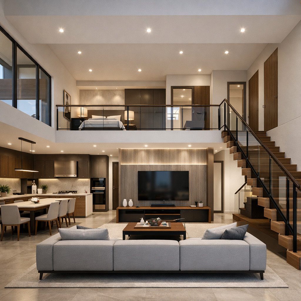 desain rumah minimalis 2 lantai modern contemporary yang fleksibel dan elegan