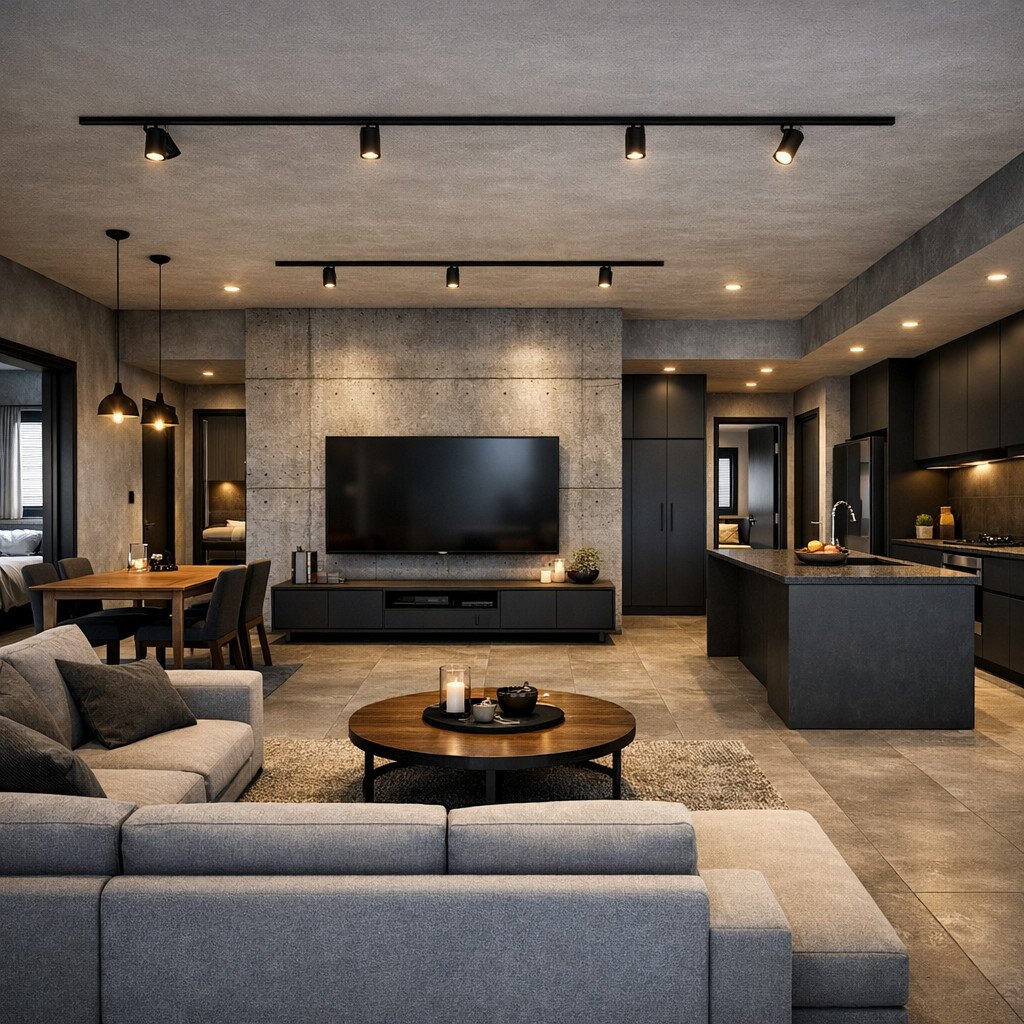 desain rumah minimalis 3 kamar industrial yang tegas dan berkarakter