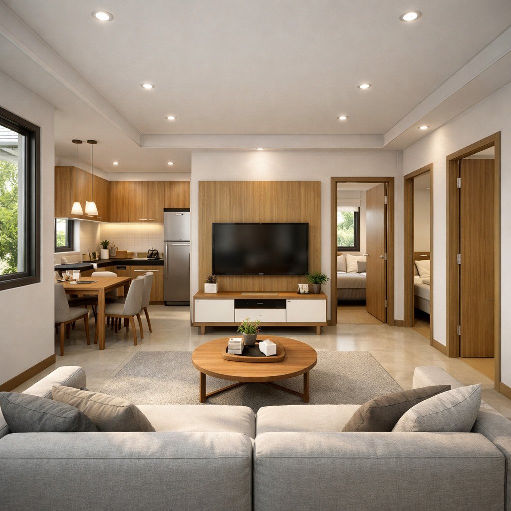 desain rumah minimalis 3 kamar ukuran 7x9 yang rapi dan proporsional