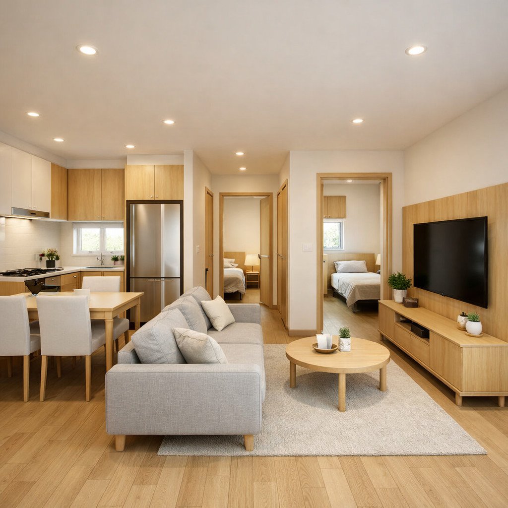 desain rumah minimalis 3 kamar ukuran 7x9 yang terang dan terasa lapang