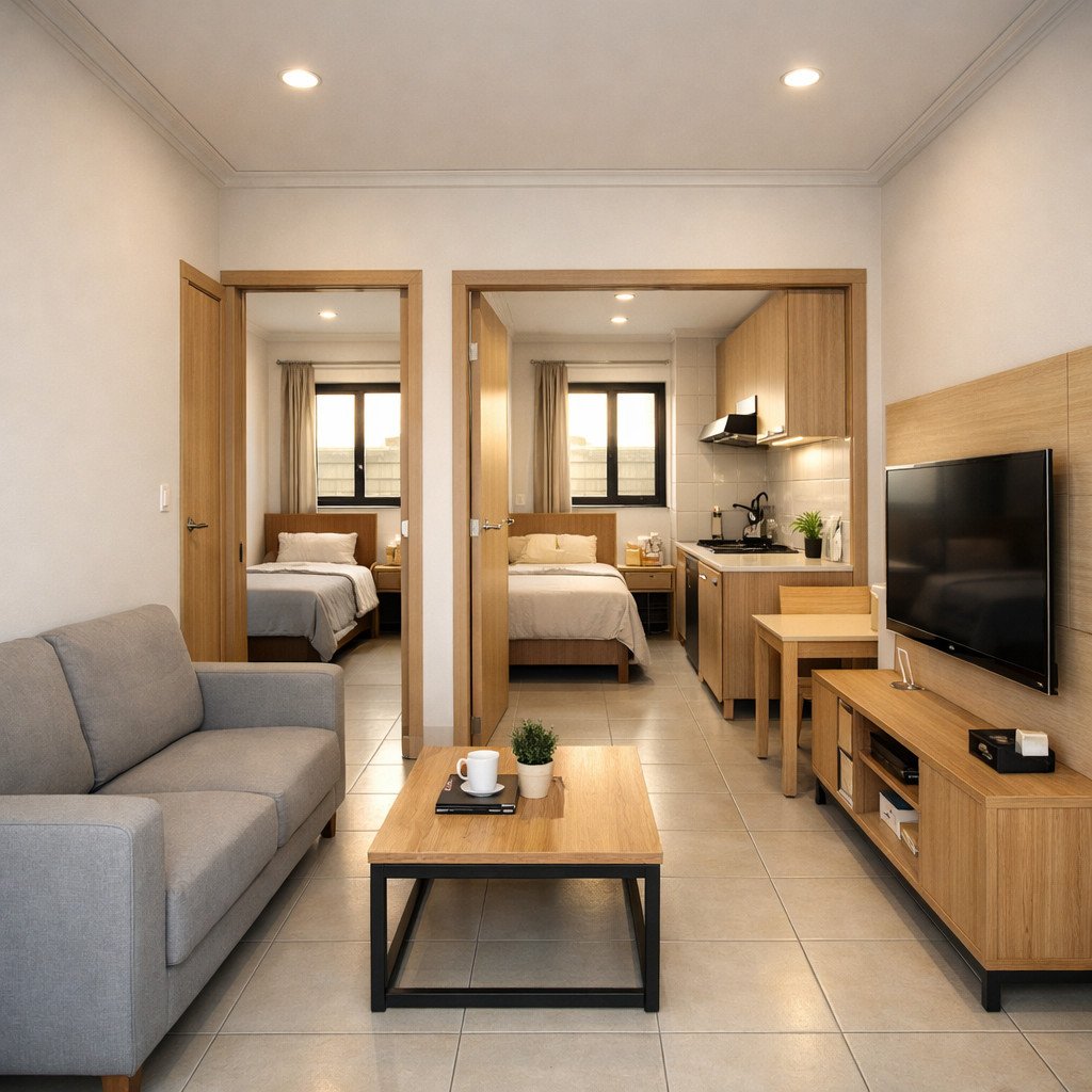 desain rumah minimalis 70 juta 2 kamar dengan layout linear paling efisien