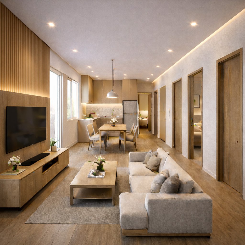 desain rumah minimalis elegan dengan dominasi kayu natural yang hangat dan modern