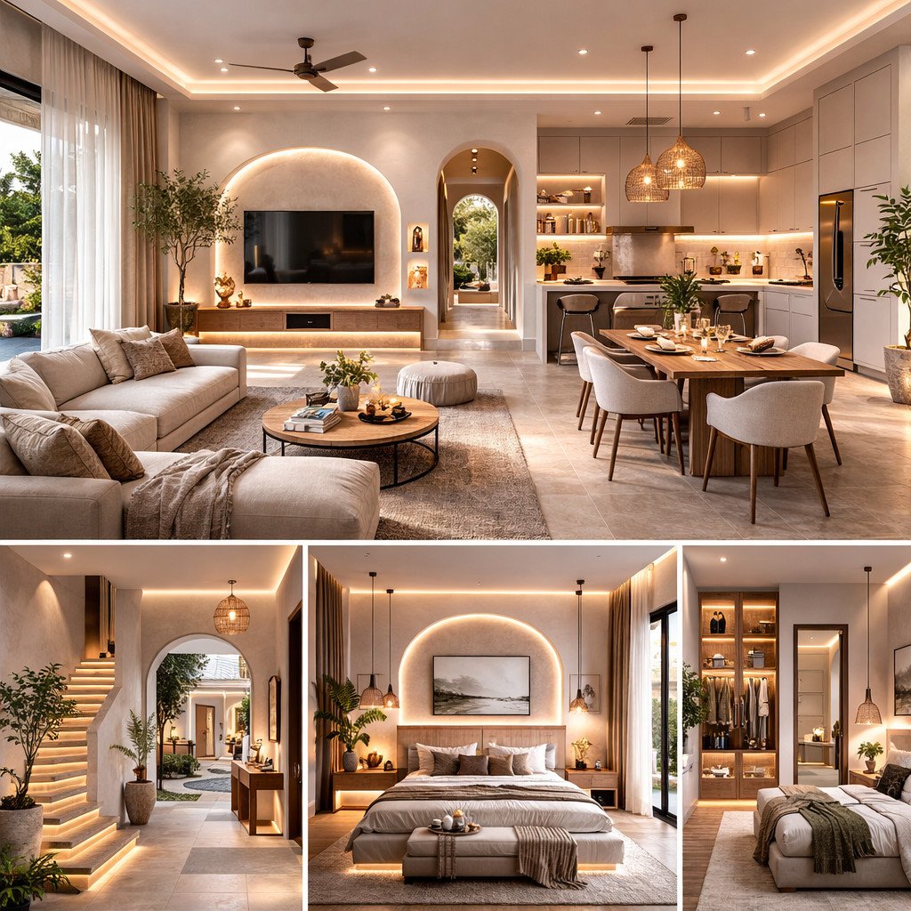 desain rumah minimalis elegan dengan sentuhan lengkung Mediterranean modern