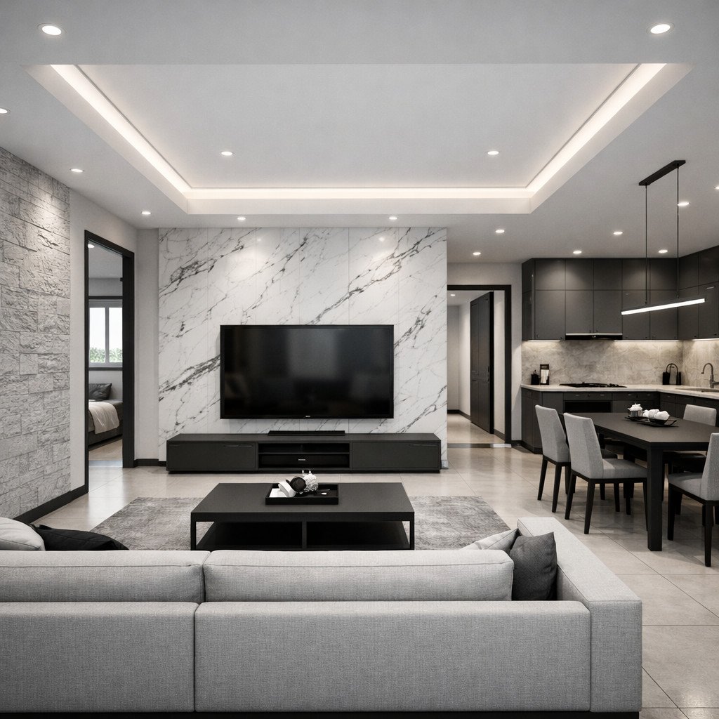 desain rumah minimalis elegan monokrom yang bersih dan kontemporer