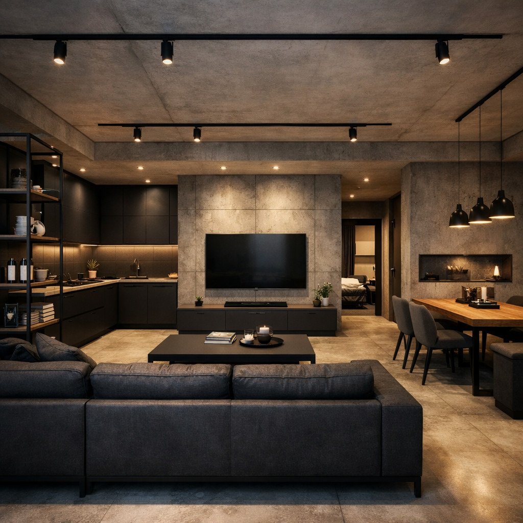 desain rumah minimalis industrial yang tegas, modern, dan berkarakter