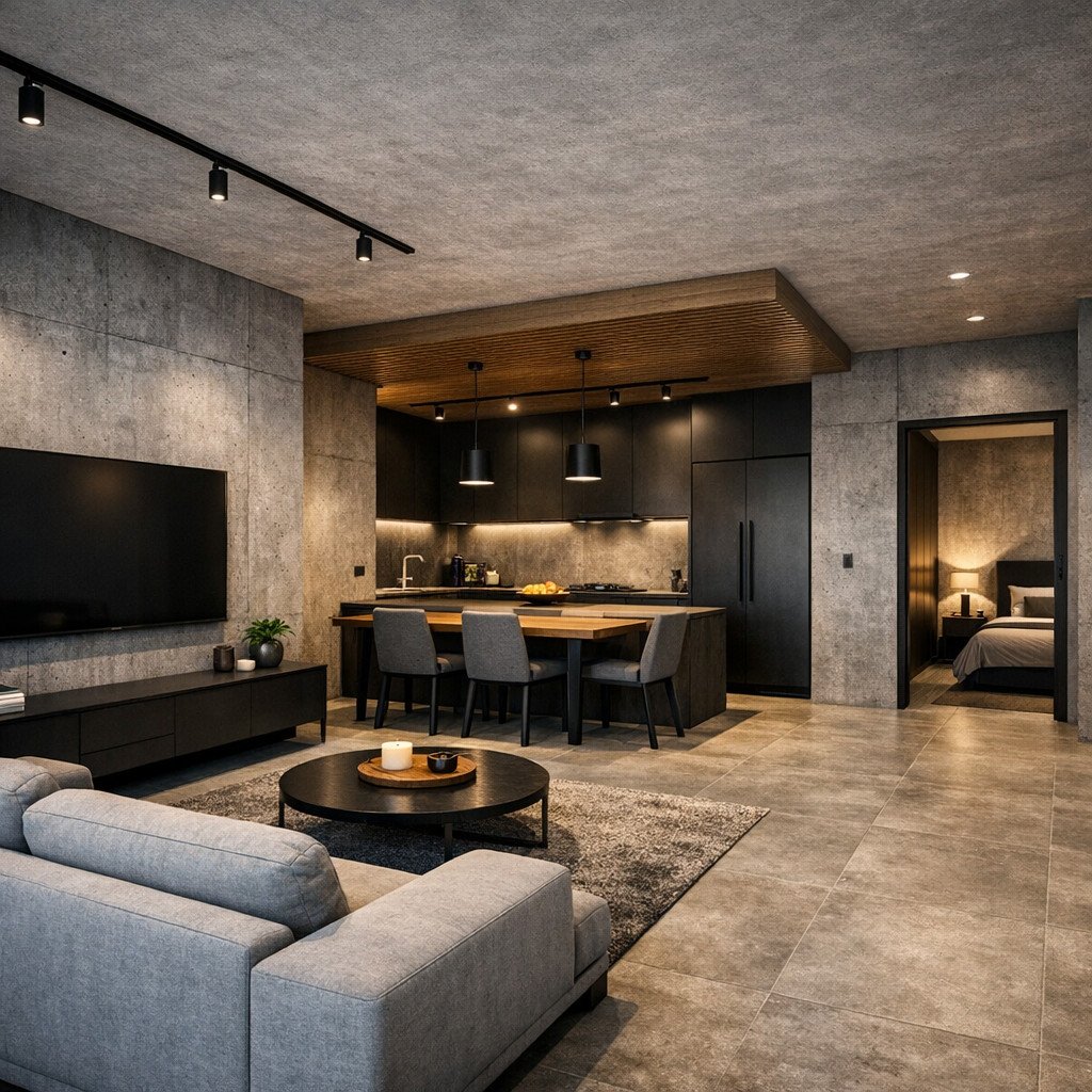 desain rumah minimalis modern industrial yang tegas dan berkarakter kuat