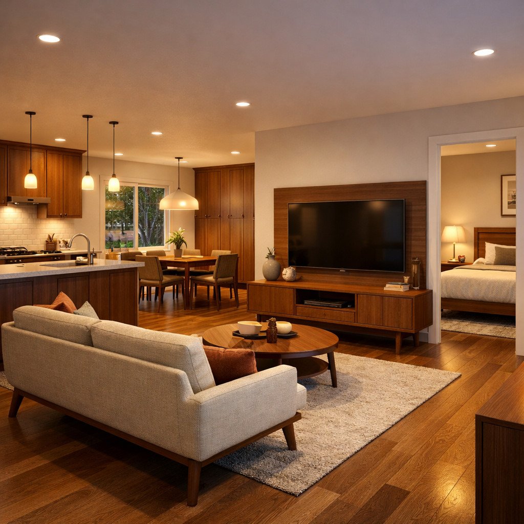 desain rumah minimalis modern mid-century yang hangat dan berkarakter