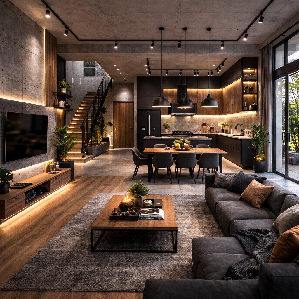 desain rumah modern minimalis industrial yang tegas dan maskulin