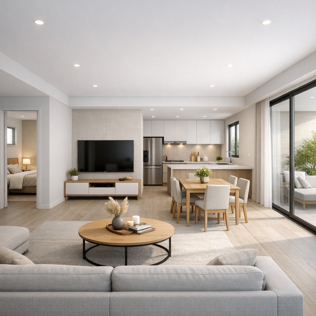 desain rumah modern minimalis open plan yang terasa luas dan terang