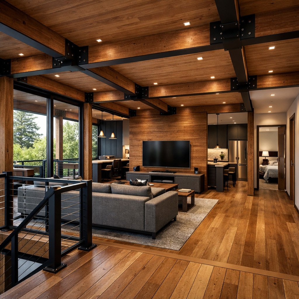 desain rumah panggung kayu modern dengan sentuhan industrial yang tegas