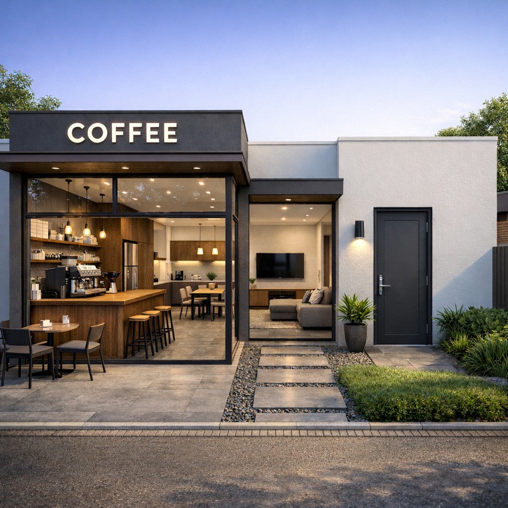 desain rumah plus toko minimalis dengan konsep modular bertahap dan fungsional