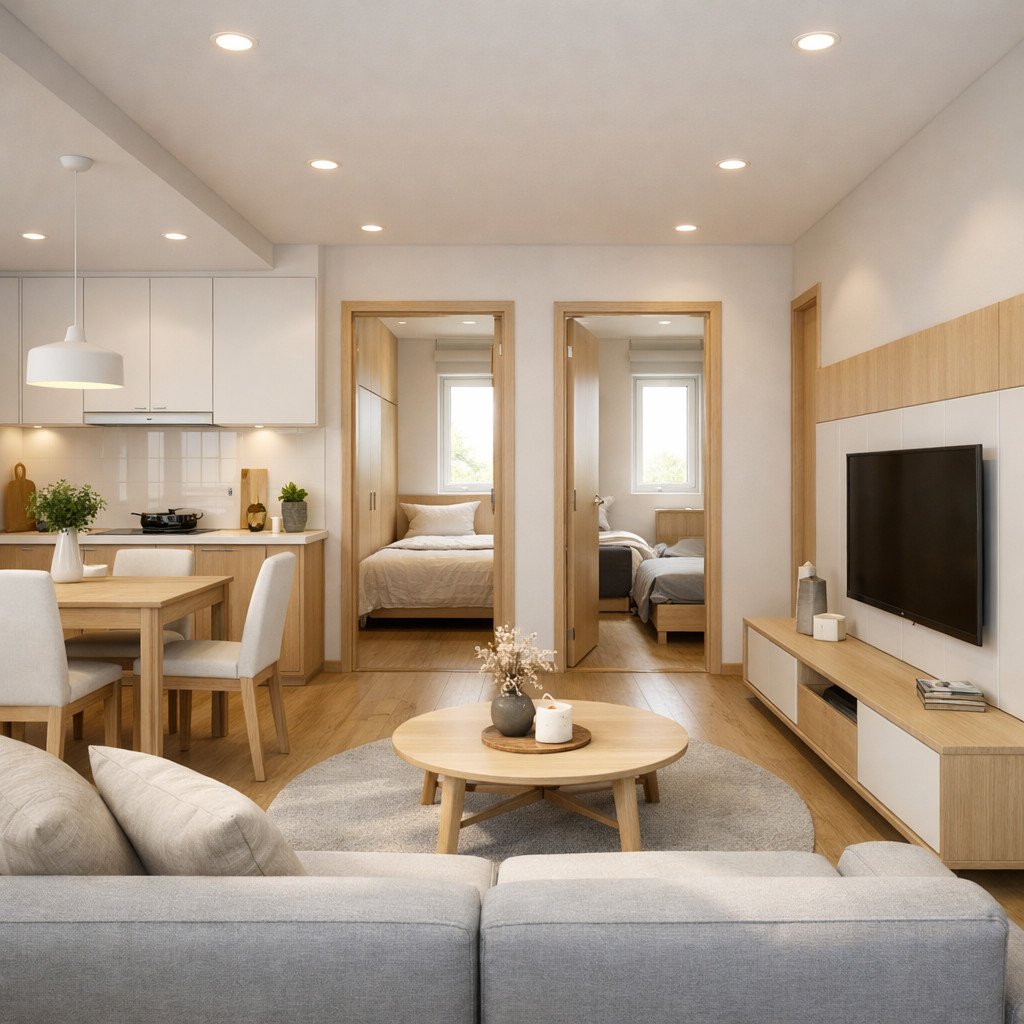 desain rumah type 36 Scandinavian yang terang dan terasa lebih luas