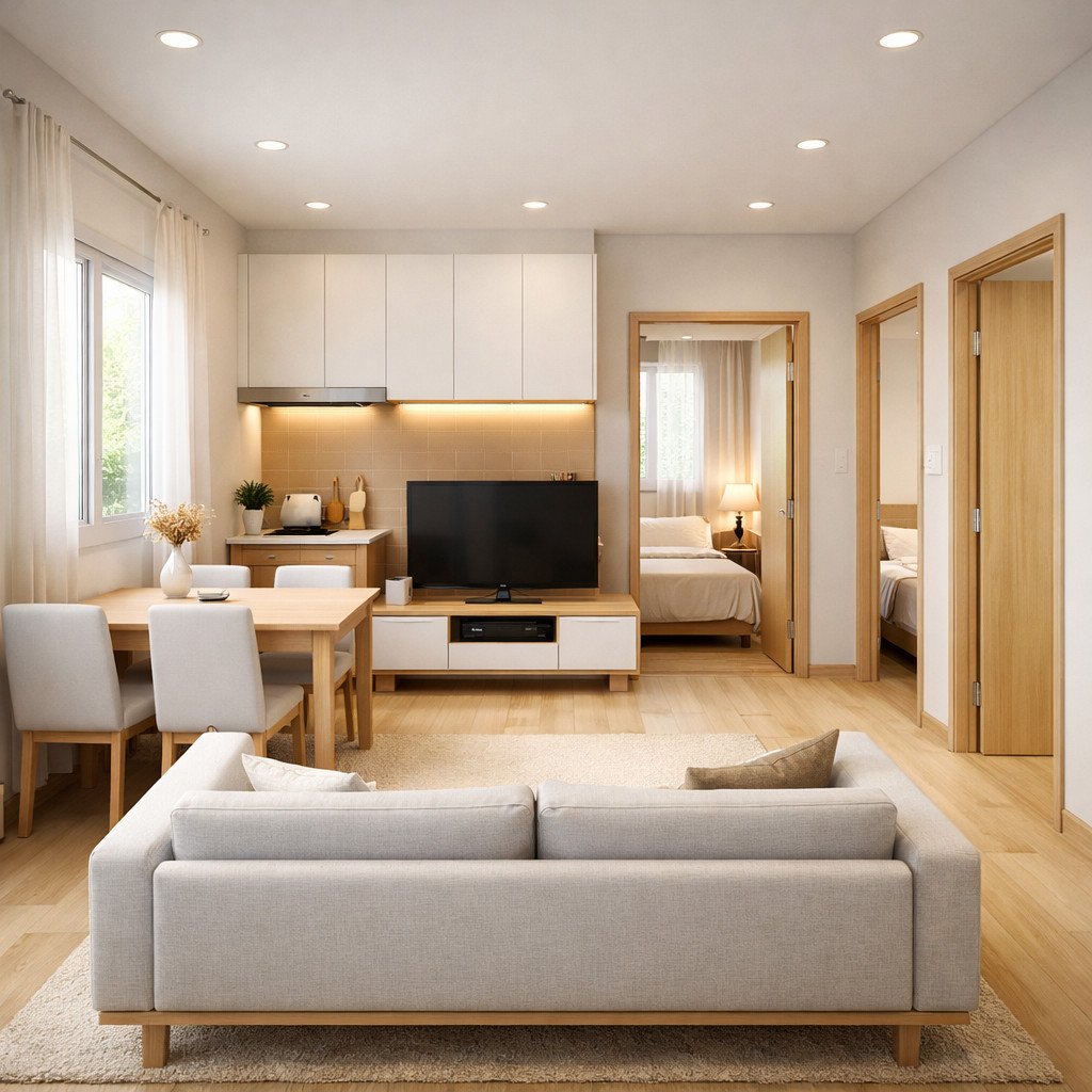 desain rumah type 36 agar terlihat luas dengan konsep Scandinavian terang.